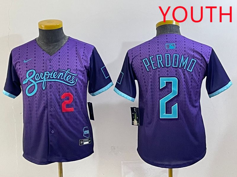 Youth 2025 Arizona Diamondback #2 Perdomo Purple Joint Name Nike MLB Jersey style 2